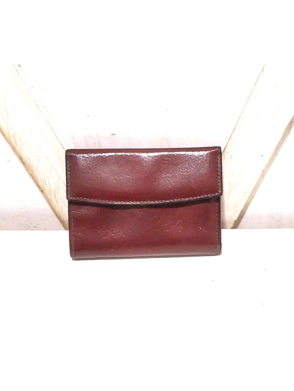 VTG Scully Hand Stained Italian Leather Trifold Wallet Burgundy Brown Smooth